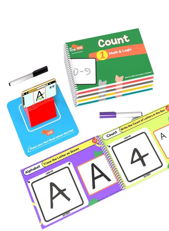 Nori Pre K Interactive Worksheets for Nursery kids ages 3-4 years - Alphabet & Letters - 3 Smart Nori books, 150 Gamified preschool learning activities & worksheets for preschoolers. Works with Iphone & Ipad - Image 1