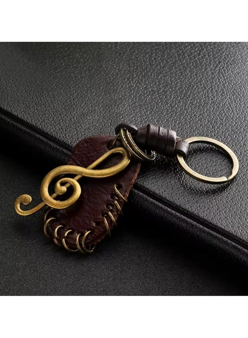 Goolsky Men's Vintage Genuine Leather Keychain Wing Compass Music Symbol Handwork Alloy Accessories Friendship Gift Handbag  - Image 1