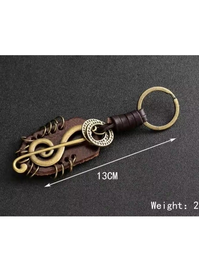 Goolsky Men's Vintage Genuine Leather Keychain Wing Compass Music Symbol Handwork Alloy Accessories Friendship Gift Handbag  - Image 3