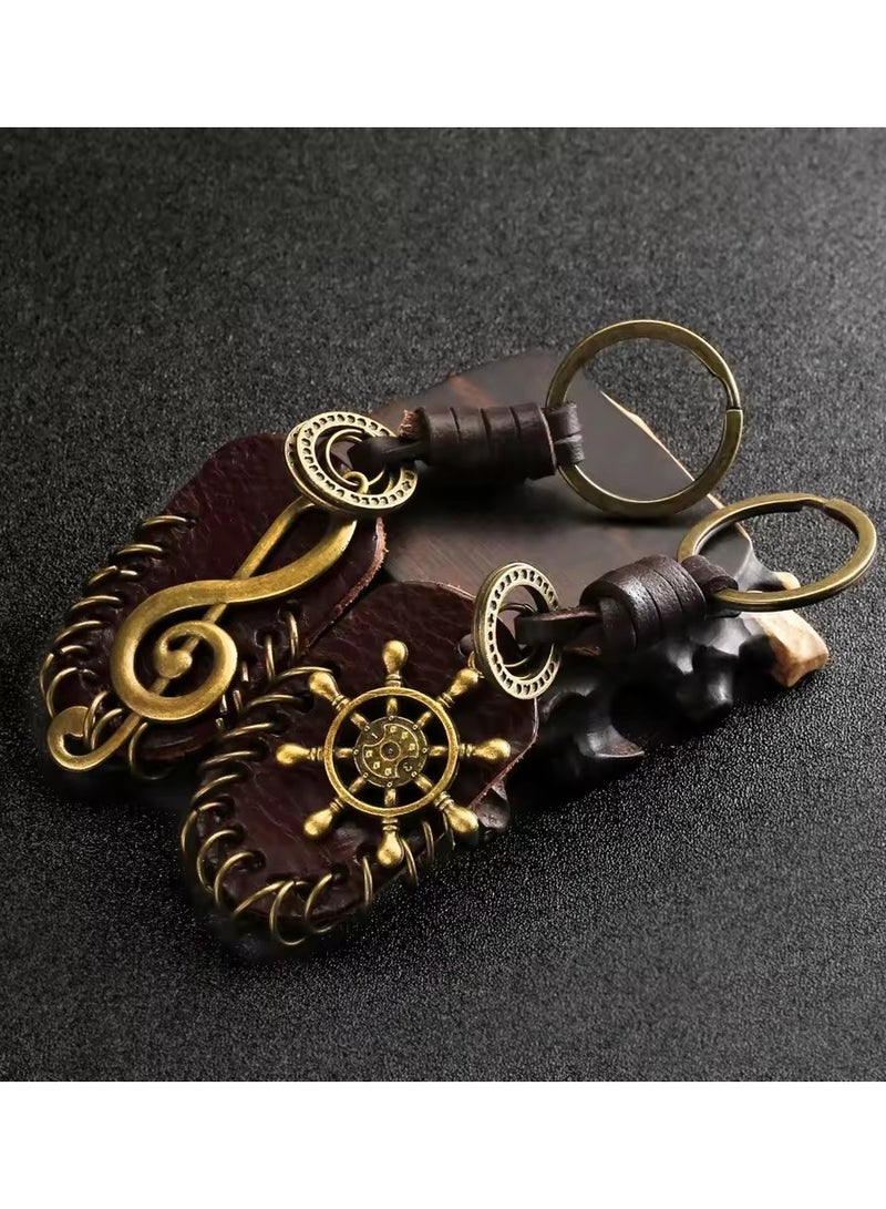 Goolsky Men's Vintage Genuine Leather Keychain Wing Compass Music Symbol Handwork Alloy Accessories Friendship Gift Handbag  - Image 4