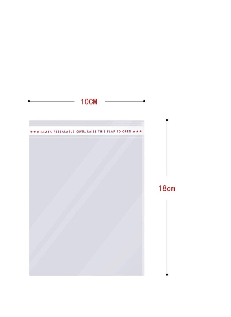 Generic - Clear Cellophane Bags, 100 Pcs Large Resealable Self-Adhesive Food Grade Sealing Treat Bags OPP Plastic Bag for Candy, Soap, Cookie, Chocolates, Lollipop, Bulk, Snacks, Bread 10 x 18 cm - Image 1