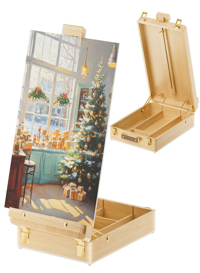 LUCYCAZ Tabletop Easel for Painting, Adjustable Wooden Sketchbox Art Easel, Portable Desktop Painting Easel for Adult, Student, Artist, Beginner - Image 1