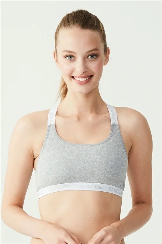يو اس بولو اسن BASE. Polo Assn. Women's Gray Melange Cross Strap Bustier 66117