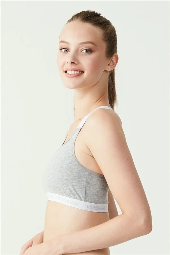 يو اس بولو اسن BASE. Polo Assn. Women's Gray Melange Cross Strap Bustier 66117