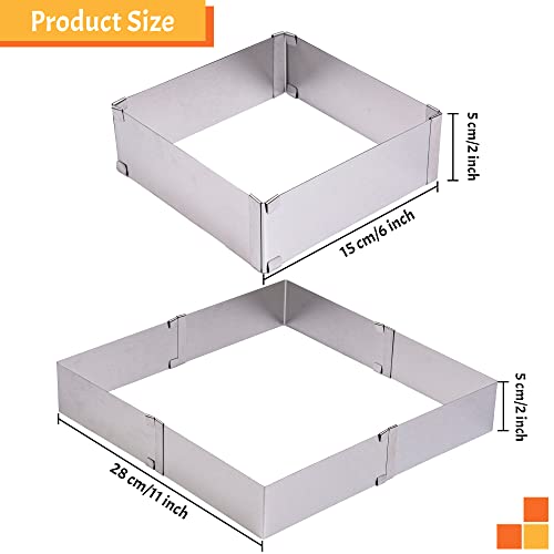 TXIN Stainless Steel Cake Ring Square Cake Mousse Mold Ring Cutter, Adjustable from 6 inch to 11 inch - Image 2