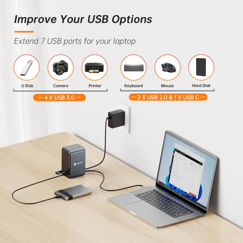 TOBENONE محطة توصيل لابتوب توبين ون USB C بشاشة مزدوجة، 15 في 1 محطة توصيل USB C مع HDMI مزدوج، مزود طاقة 65 واط، VGA، 4 USB 3.0، 2 USB 2.0، USB C، SD/TF، إيثرنت وصوت/ميكروفون للي Lenovo و HP و Dell و Surface - Image 4