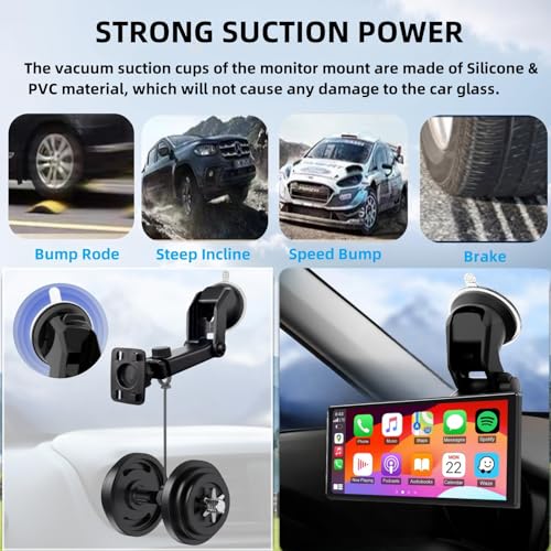 Epronic Carplay Mount, 360° Flexible Windshield Dashboard Suction Cup Bracket for 7" 9" 10.26" Inch Carplay Screen Android Auto Car Monitor GPS Mount Phone Holder - Image 5