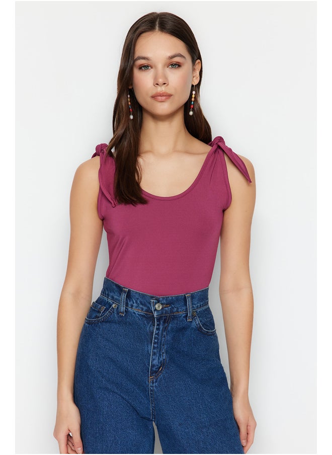 trendyol - Fuchsia Lace-Up Detailed Pool Collar, Low-Cut Back Knitted Body TWOSS23BD00088 - Image 1