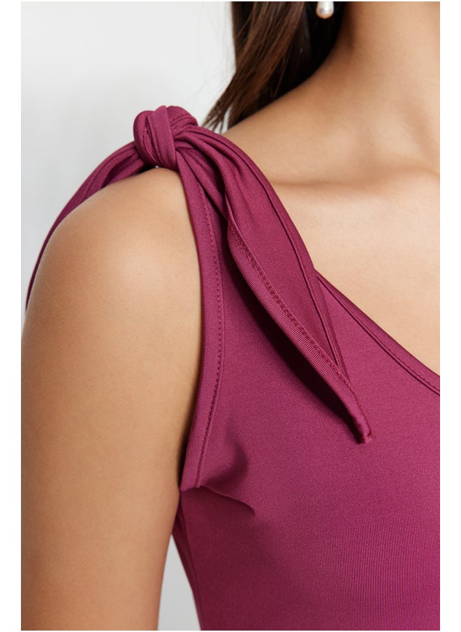 trendyol - Fuchsia Lace-Up Detailed Pool Collar, Low-Cut Back Knitted Body TWOSS23BD00088 - Image 1