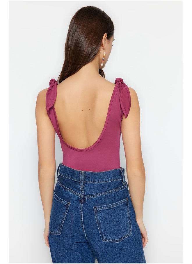 trendyol - Fuchsia Lace-Up Detailed Pool Collar, Low-Cut Back Knitted Body TWOSS23BD00088 - Image 1