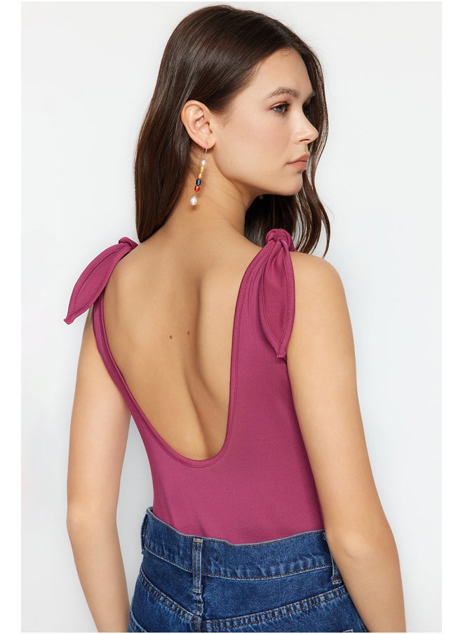 trendyol - Fuchsia Lace-Up Detailed Pool Collar, Low-Cut Back Knitted Body TWOSS23BD00088 - Image 1
