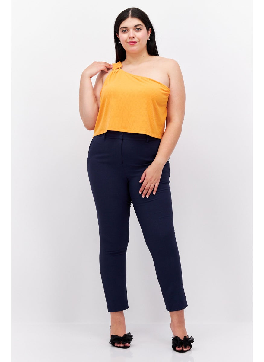 Love Fire - Women Plus Size  Asymmetrical Neck One Shoulder Ribbed Top, Orange - Image 1