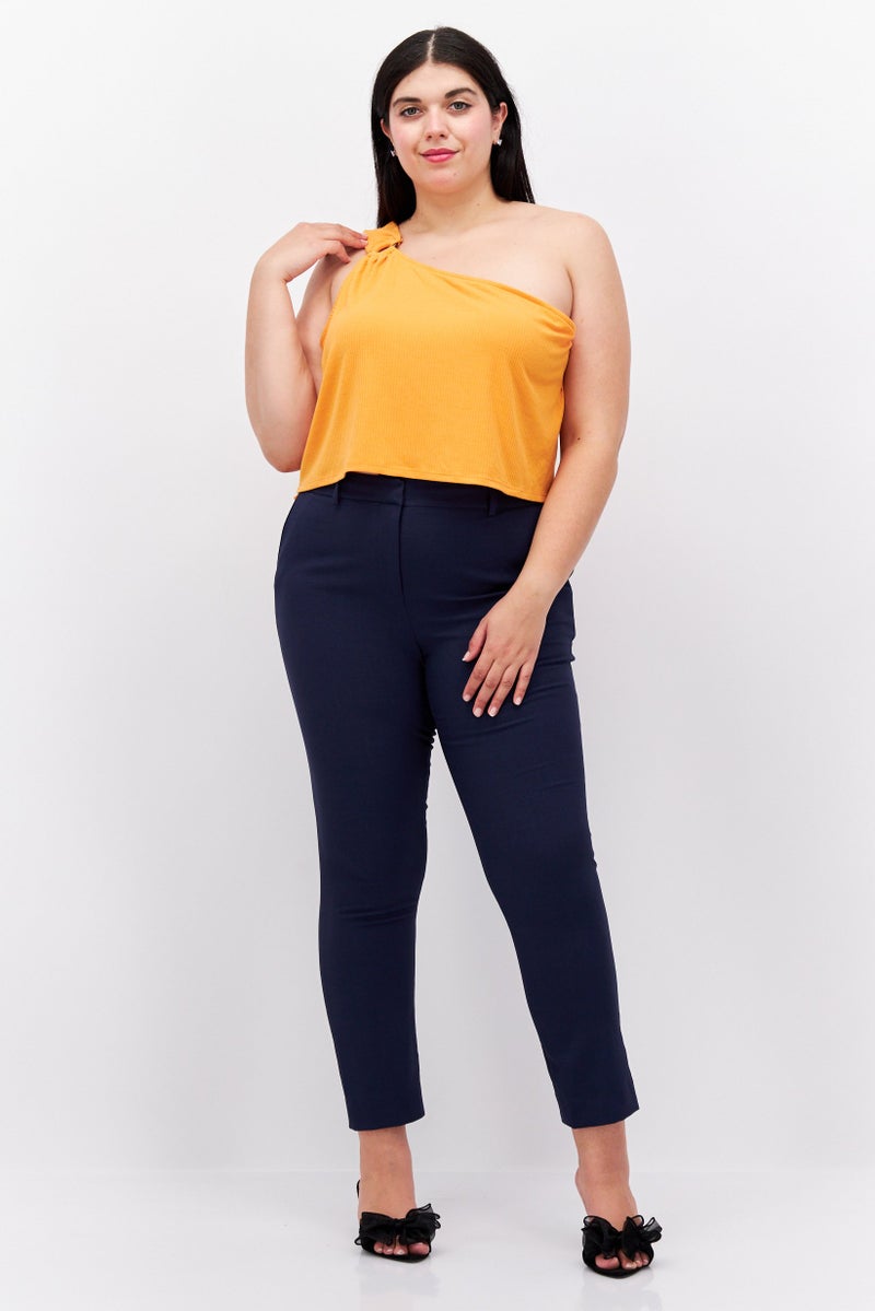 Love Fire Women Plus Size  Asymmetrical Neck One Shoulder Ribbed Top, Orange - Image 4