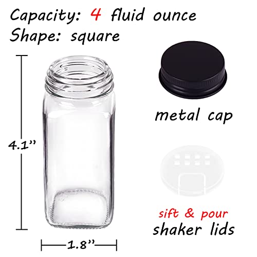 Churboro 25 Spice Jars with 547 Labels- Glass Spice Jars with Black Metal Caps, 4oz Empty Spice Containers with Shaker Lids, Funnel, Chalk Pen, Square Seasoning Bottles for Spice Rack, Drawer, Cabinet - Image 3