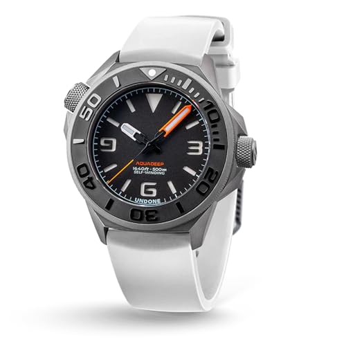 UNDONE Aquadeep Automatic Dive Watch for Men 43mm 500M Water Resistance Wristwatch Diver for Men with Rubber Strap Black Dial White Rubber Strap - Image 1