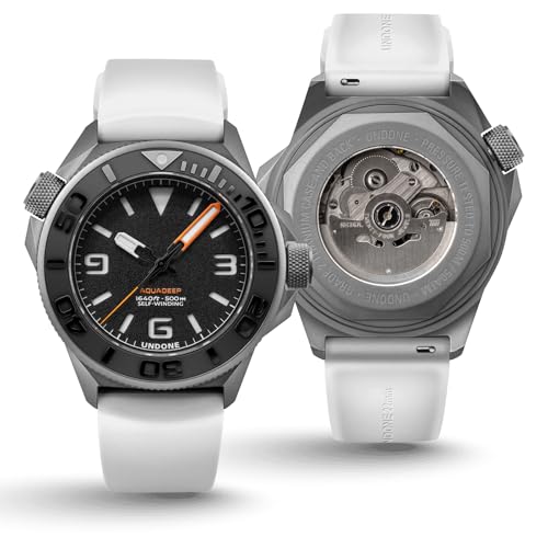UNDONE Aquadeep Automatic Dive Watch for Men 43mm 500M Water Resistance Wristwatch Diver for Men with Rubber Strap Black Dial White Rubber Strap - Image 3