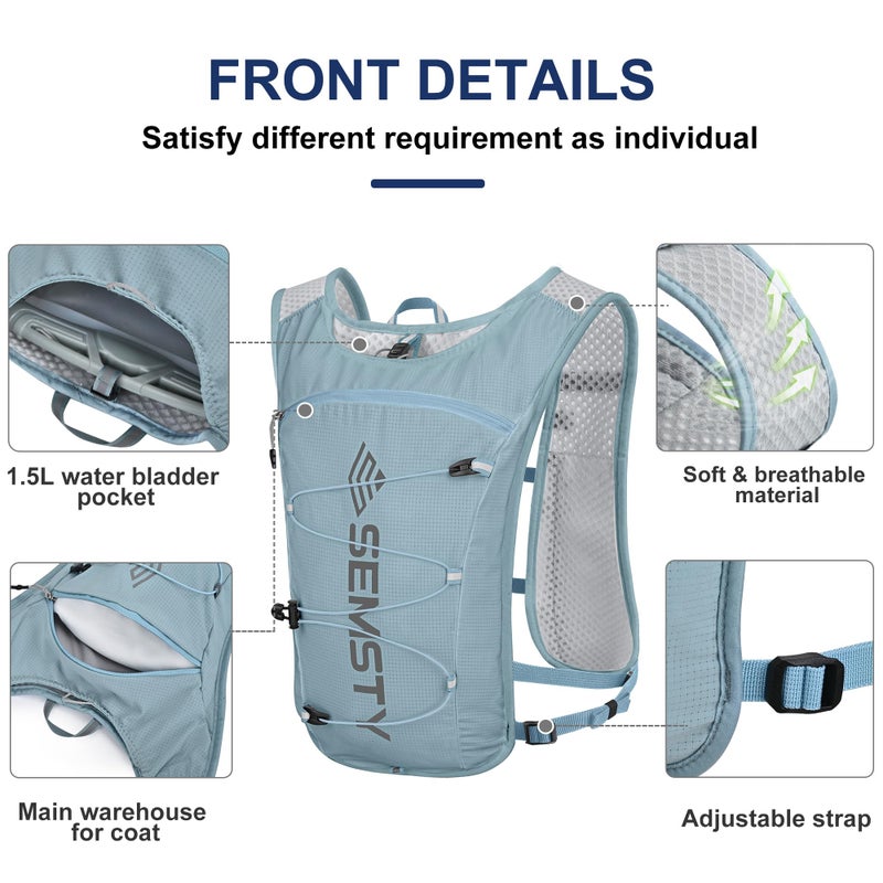 Semsty Running Hydration Vest 5L, Hydration Vest Pack with 1.5L Water Bladder,Lightweight Water Backpack for Hiking Running Cycling - Image 2