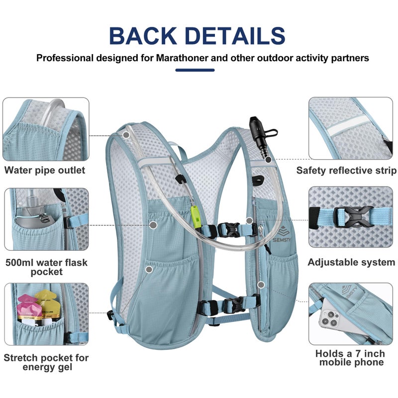 Semsty Running Hydration Vest 5L, Hydration Vest Pack with 1.5L Water Bladder,Lightweight Water Backpack for Hiking Running Cycling - Image 3