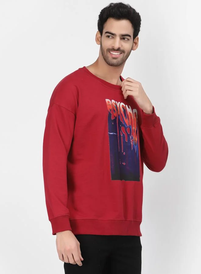 PAUSE Men Red Graphic Print Pullover Sweatshirt