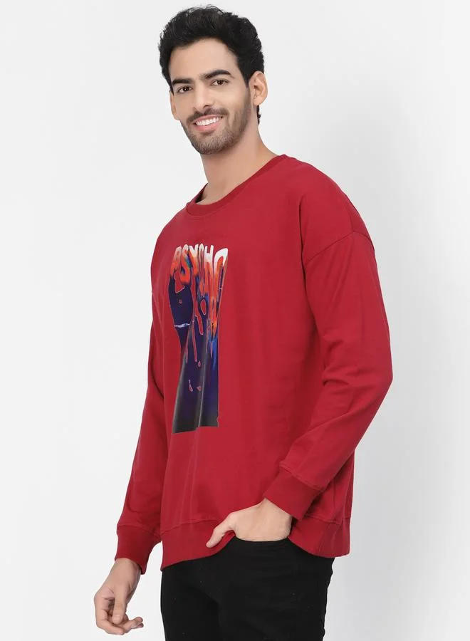 PAUSE Men Red Graphic Print Pullover Sweatshirt