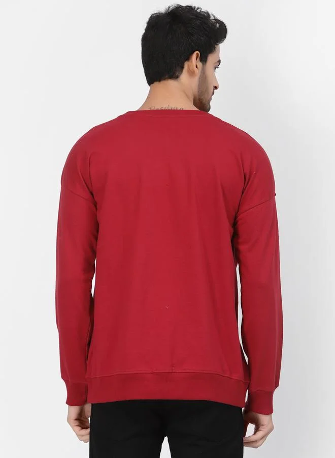 PAUSE Men Red Graphic Print Pullover Sweatshirt