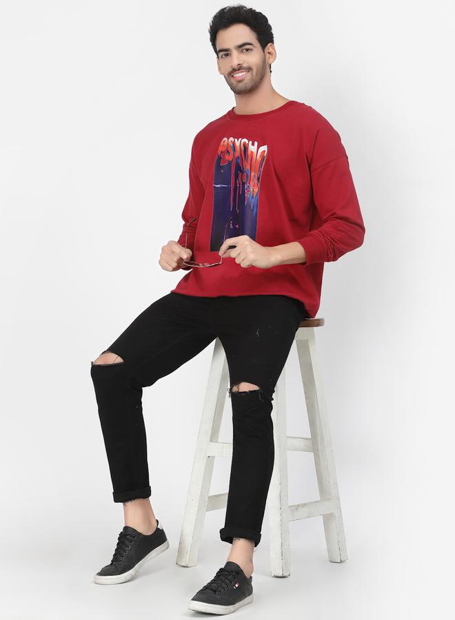 PAUSE Men Red Graphic Print Pullover Sweatshirt - Image 2