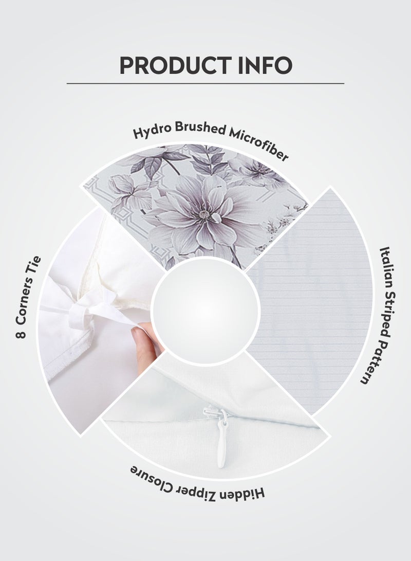 Donetella Duvet Set 4-Pcs Single Size Striped Microfiber Bed Set  With 1 Duvet Cover Fits -100 x 200cm- 1 Fitted Sheet 1 PillowSham And 1 Pillowcases(Without Filler),White - Image 2