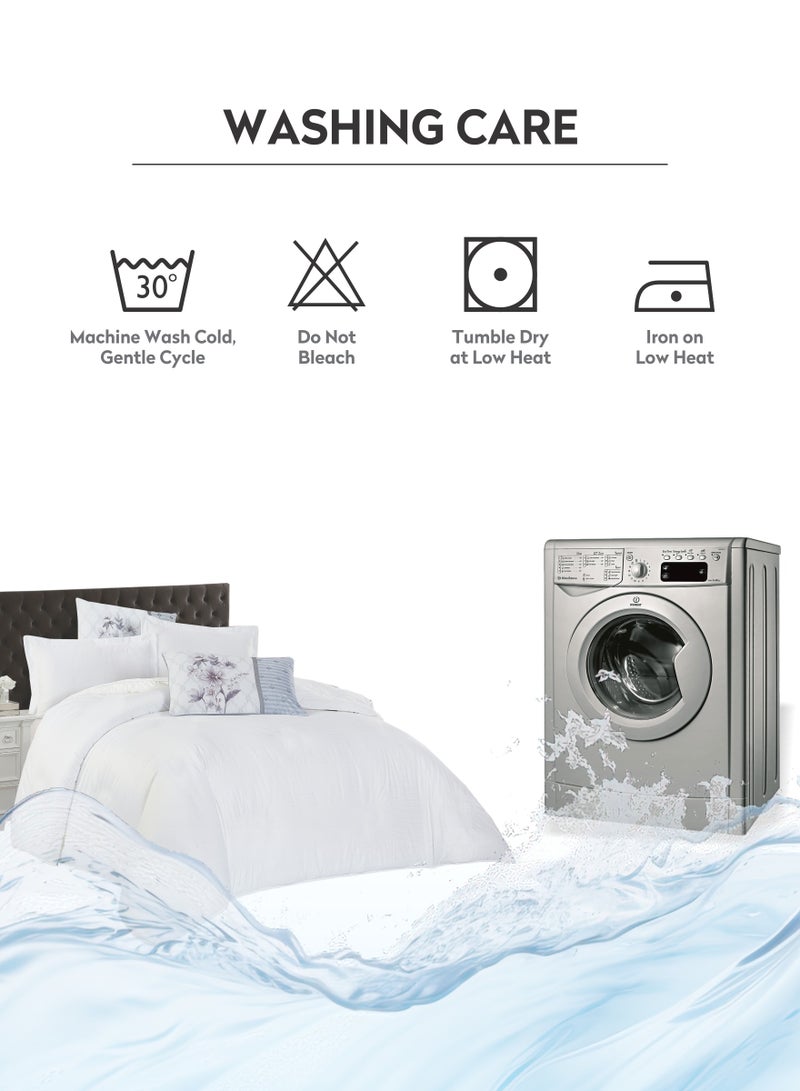 Donetella Duvet Set 4-Pcs Single Size Striped Microfiber Bed Set  With 1 Duvet Cover Fits -100 x 200cm- 1 Fitted Sheet 1 PillowSham And 1 Pillowcases(Without Filler),White - Image 4