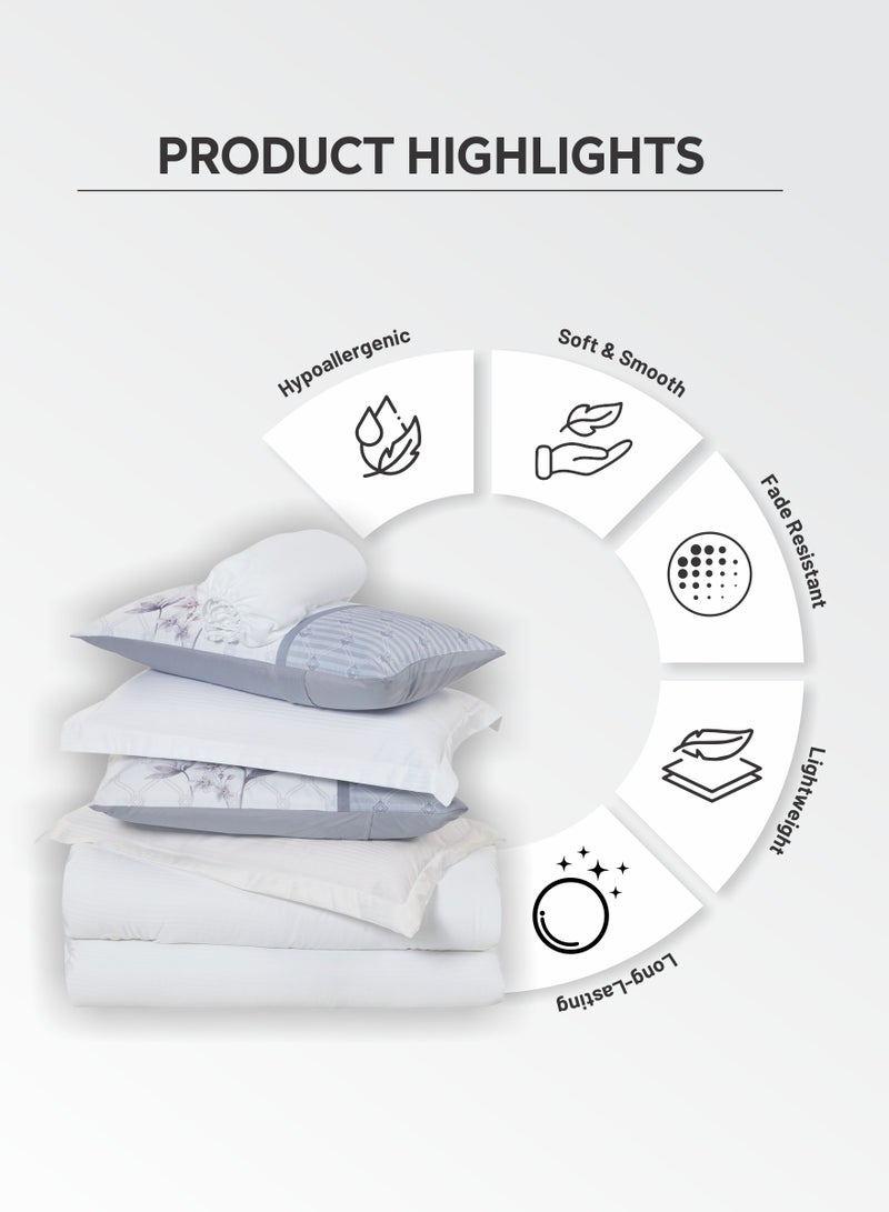 Donetella Duvet Set 4-Pcs Single Size Striped Microfiber Bed Set  With 1 Duvet Cover Fits -100 x 200cm- 1 Fitted Sheet 1 PillowSham And 1 Pillowcases(Without Filler),White - Image 3