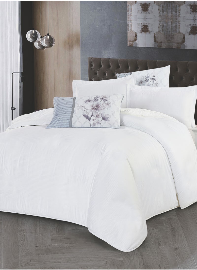 Donetella - Duvet Set 4-Pcs Single Size Striped Microfiber Bed Set  With 1 Duvet Cover(160 x 220 CM) 1 Fitted Sheet 1 PillowSham And 1 Pillowcases(Without Filler),White - Image 1