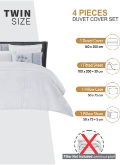 Donetella Duvet Set 4-Pcs Single Size Striped Microfiber Bed Set  With 1 Duvet Cover(160 x 220 CM) 1 Fitted Sheet 1 PillowSham And 1 Pillowcases(Without Filler),White  - Image 2
