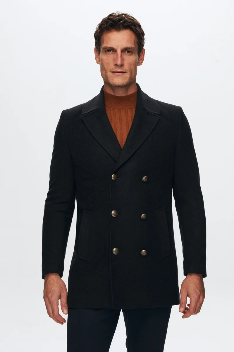 D'S DAMAT Ds Damat Regular Fit Navy Blue Sailor Metal Button Detailed Cashmere Coat 1HF08ORT10005
