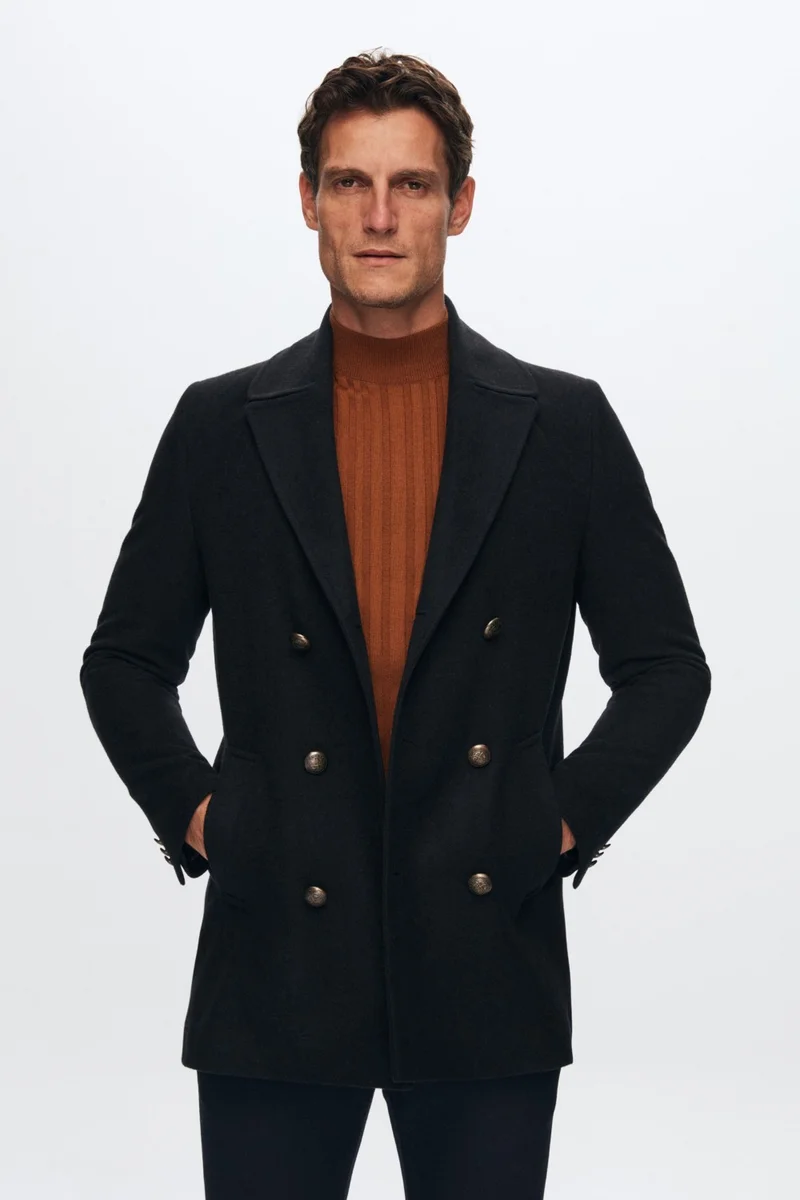 D'S DAMAT Ds Damat Regular Fit Navy Blue Sailor Metal Button Detailed Cashmere Coat 1HF08ORT10005