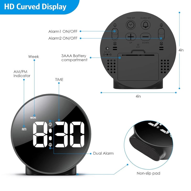 waqif Silent and Stylish Electronic Clock Table with LED Display Led Digital Alarm Clock ABS Electronic Led Clock Table Clock Digital LED Alarm Clock 3 Brightness Level 5 Modes for Teens Black - Image 2