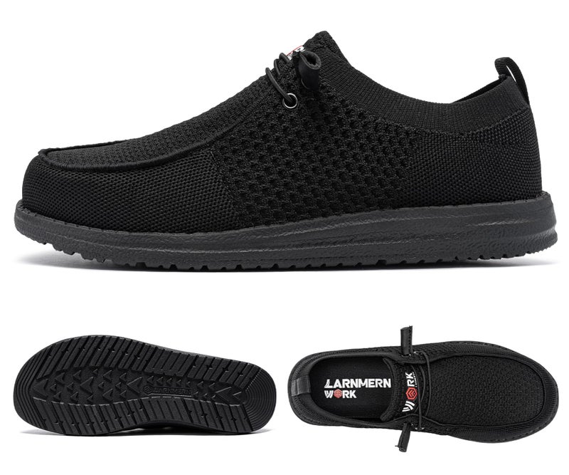 LARNMERN Slip On Steel Toe Shoes Men Lightweight Comfortable Walking Sneakers Safety Work Steel Toe Loafers(11 XW Men, Black) - Image 4