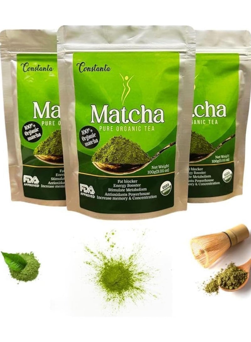 CONSTANTA شاي ماتشا العضوي، مسحوق الشاي الأخضر مانع طبيعي للدهون، معزز للطاقة، قوة مضادة للأكسدة، ومحسن لتركيز الذاكرة للتخسيس وفقدان الوزن، 100 جرام. - Image 1