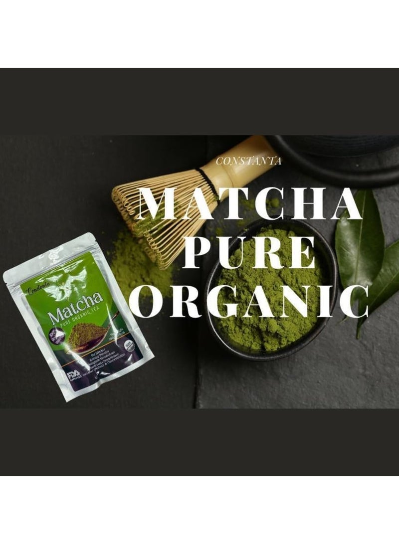 CONSTANTA شاي ماتشا العضوي، مسحوق الشاي الأخضر مانع طبيعي للدهون، معزز للطاقة، قوة مضادة للأكسدة، ومحسن لتركيز الذاكرة للتخسيس وفقدان الوزن، 100 جرام. - Image 3