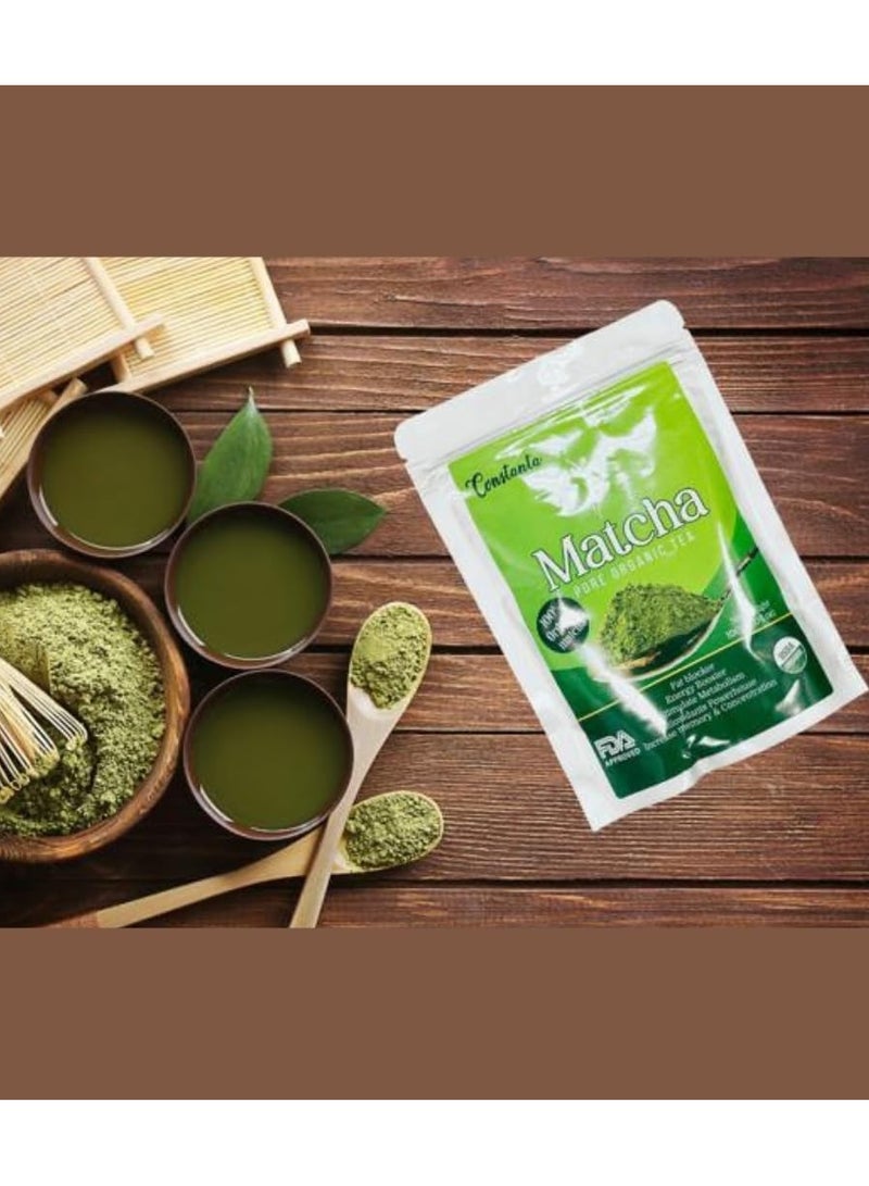 CONSTANTA شاي ماتشا العضوي، مسحوق الشاي الأخضر مانع طبيعي للدهون، معزز للطاقة، قوة مضادة للأكسدة، ومحسن لتركيز الذاكرة للتخسيس وفقدان الوزن، 100 جرام. - Image 2