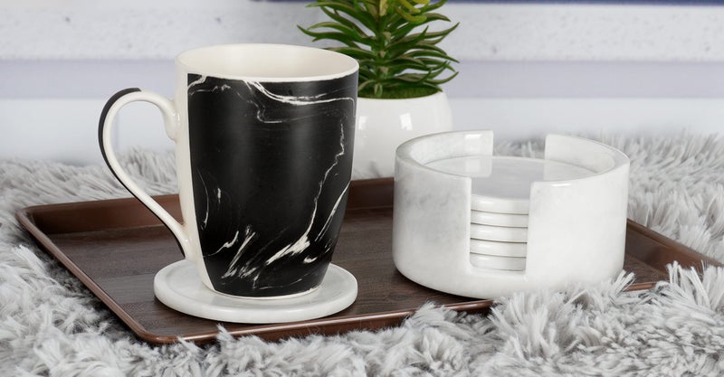 راديكالن مجموعة Coaster Radicaln Marble 3.5 "بوصة أبيض مستديرة مصنوعة يدويًا للجدول D؟ Cor Home D؟ Cor مع Car Cust Stakests مجموعة من 6 لمكون الطعام C؟ - Image 5