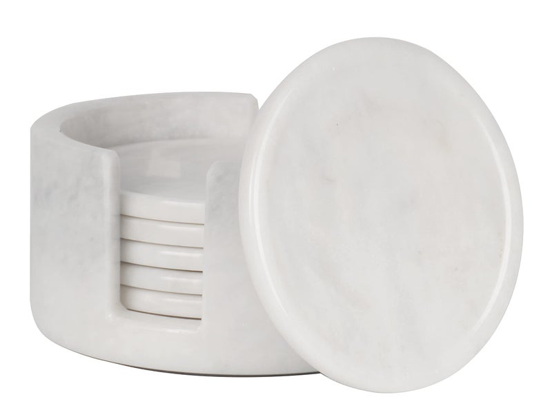 راديكالن مجموعة Coaster Radicaln Marble 3.5 "بوصة أبيض مستديرة مصنوعة يدويًا للجدول D؟ Cor Home D؟ Cor مع Car Cust Stakests مجموعة من 6 لمكون الطعام C؟ - Image 1