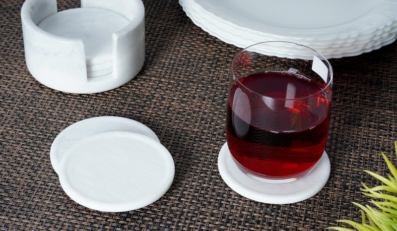 راديكالن مجموعة Coaster Radicaln Marble 3.5 "بوصة أبيض مستديرة مصنوعة يدويًا للجدول D؟ Cor Home D؟ Cor مع Car Cust Stakests مجموعة من 6 لمكون الطعام C؟ - Image 2