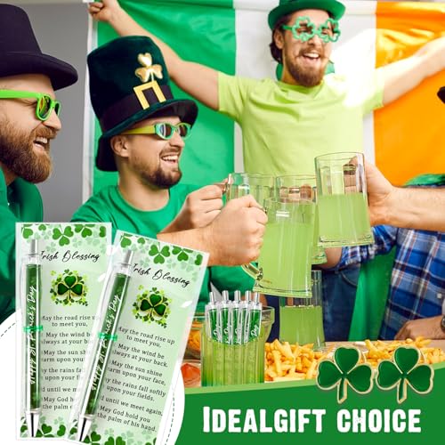 Sitroasho 30 Sets St. Patrick's Day Shamrock Ballpoint Pens Clover Lapel Pins with Blessing Cards Good Luck Clover Pens Brooches St Patrick's Day Gifts for Employee Staff Coworker Irish Party Favors - Image 5