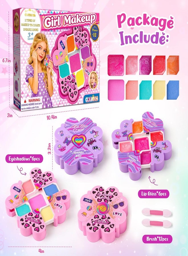 Cleboen Kids Makeup Kit for Girls, 12Pcs Washable Toy Cosmetics Set with Eyeshadow Lip Gloss Brushes, Water-Based Play Makeup for Ages 3+, Birthday Party Dress Up Gift Sleepover Party Favors Toy - Image 2