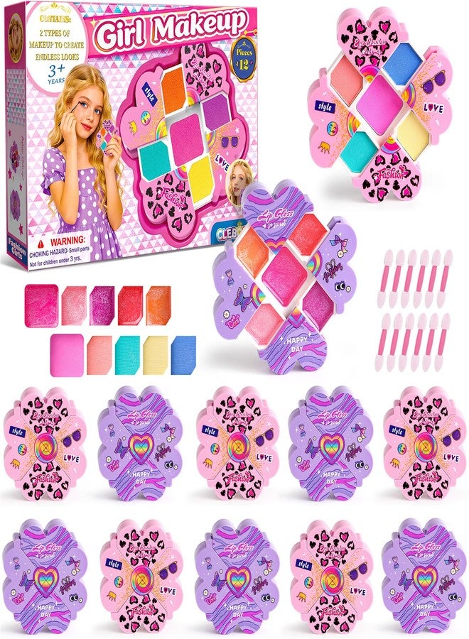 Cleboen Kids Makeup Kit for Girls, 12Pcs Washable Toy Cosmetics Set with Eyeshadow Lip Gloss Brushes, Water-Based Play Makeup for Ages 3+, Birthday Party Dress Up Gift Sleepover Party Favors Toy - Image 1