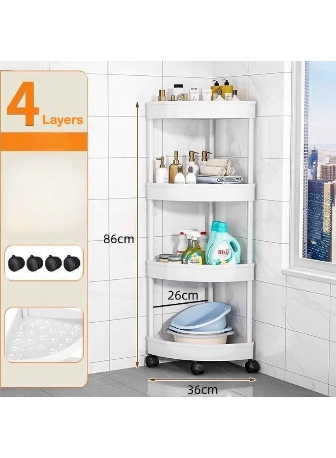 Shower Caddy Corner Shelves, Bathroom Shelving Unit Cart with Wheel, Plastic Shower Caddy Organizer Shelf for Bathroom, Kitchen, Laundry (4-Tier)  - Image 3