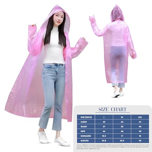 HACER Hooded Raincoat for Women EVA Water Resistant Full Length Long Sleeves Lightweight Rainwear with Hood for Adults Camping Hiking Trekking (Pack of 1, Pink, Free Size) - Image 2