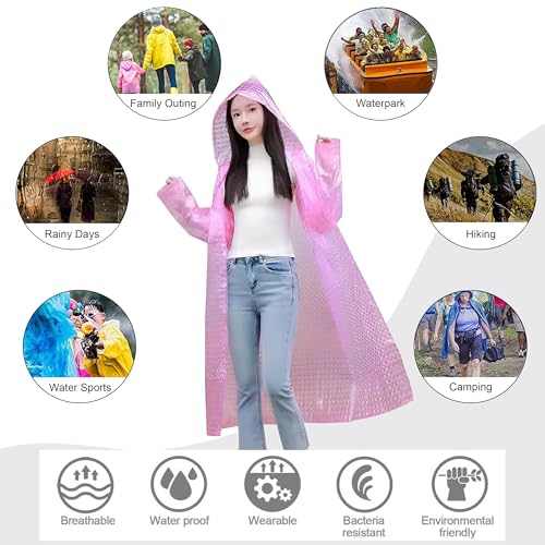 HACER Hooded Raincoat for Women EVA Water Resistant Full Length Long Sleeves Lightweight Rainwear with Hood for Adults Camping Hiking Trekking (Pack of 1, Pink, Free Size) - Image 5