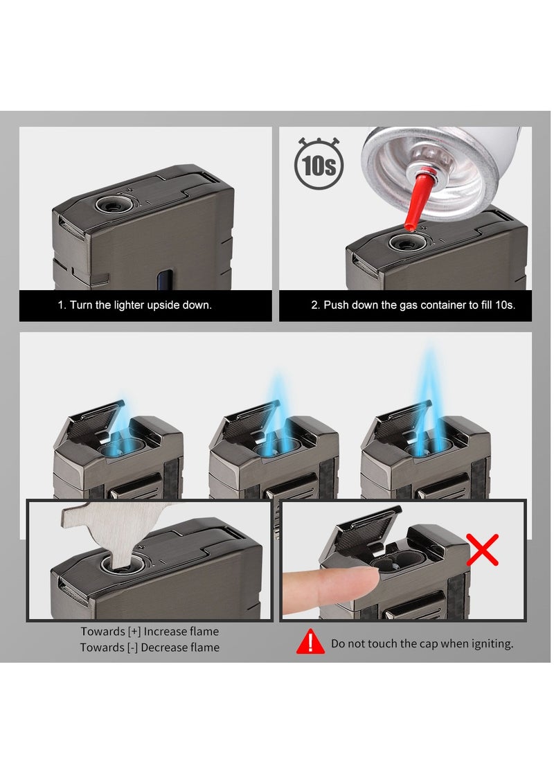 Generic - Windproof Lighter, Double Flame Torch Jet Red Flame Refillable Butane Gas Metal Lighter with Punch (without butane gas) - Image 1