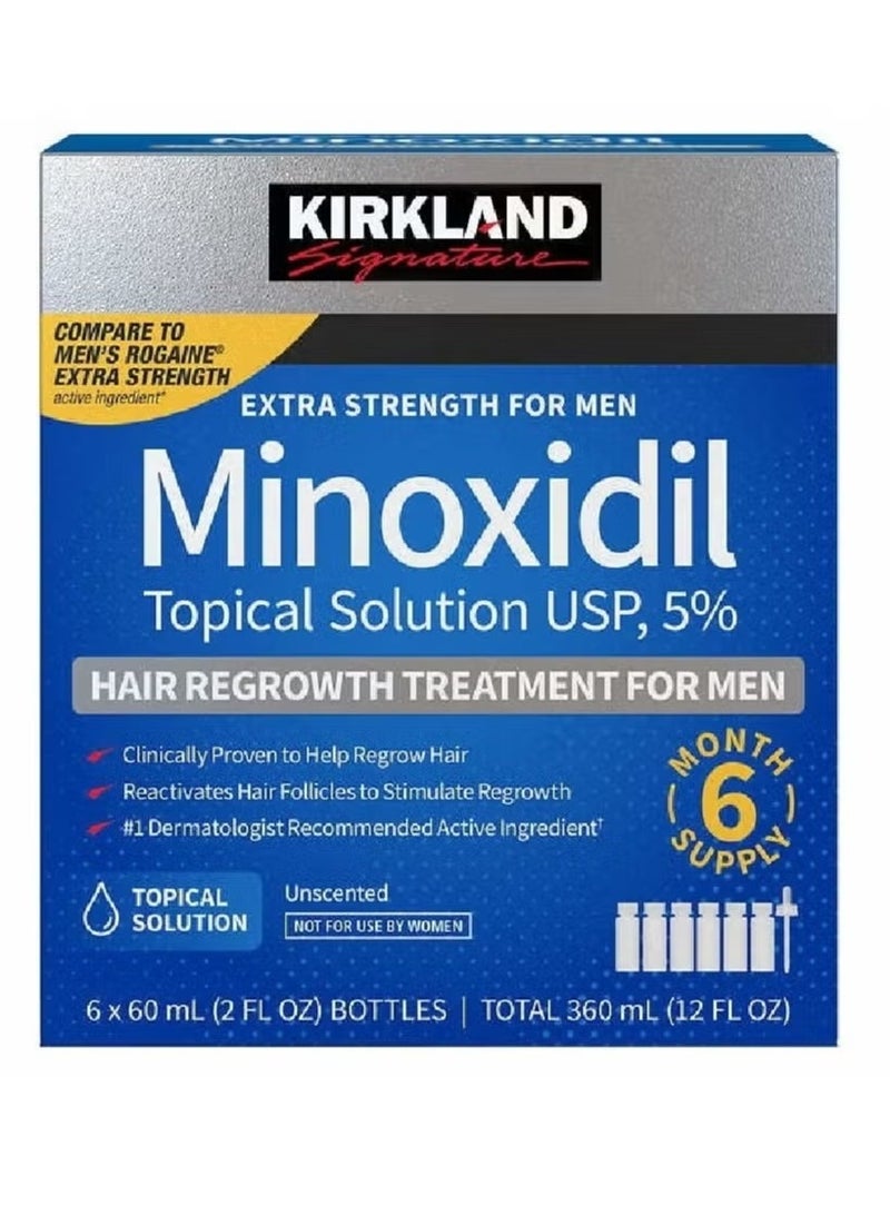 Kirkland Signature Minoxidil 5% Hair Regrowth Treatment for Men & Women – 6 Pack – Clinically Proven for Hair Loss & Thinning - Image 1