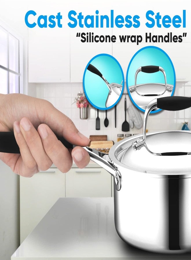 نيوتري شيف قدر نوتري شيف سعة 1.5 لتر مع غطاء - مصنوع من الفولاذ المقاوم للصدأ الخالي من حمض البيرفلوروكتانويك/حمض البيرفلوروكتان سلفونات، مقاوم للبقع، مع سطح داخلي ساتان، وسطح خارجي مصقول، ومقابض مغلفة بالسيليكون - متوافق مع الموديل NCSSS12 - Image 3